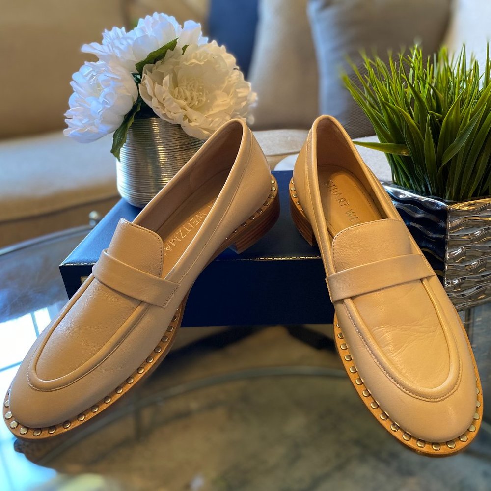 Stuart Weitzman tan loafers with studs
